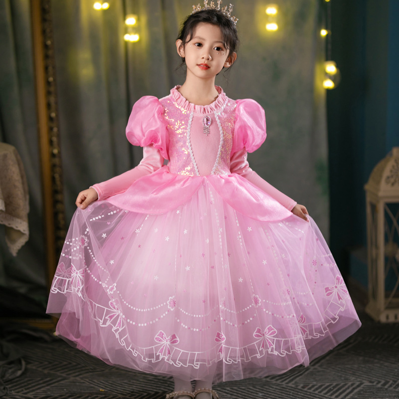 DISNEY infant designer clothes kids designer clothes Frozen Elsa Princess Pink dress with puffy skirt for little girl birthday princess outfit.