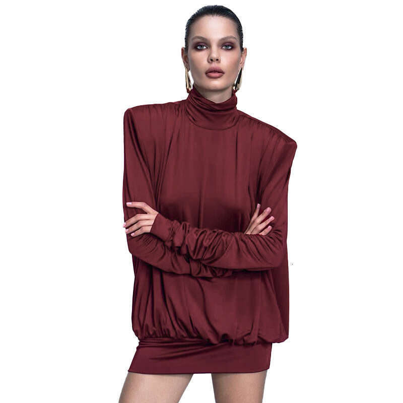 Fds300 Women's Autumn New Solid Color High Collar Long Sleeve Sexy Bodycon Dress B5