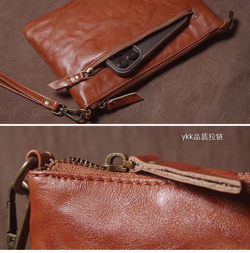 GURO High Quality Mens Real Leather Clutch Money Pouch Casual Business Handbag Armpit Bag Portable Wristlet Bag 250723