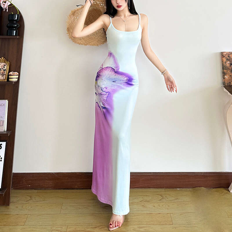 2025 Spring New Women's Solid Color Slim Fit Fashion Off-Shoulder Strap Sleeveless Dress 98e