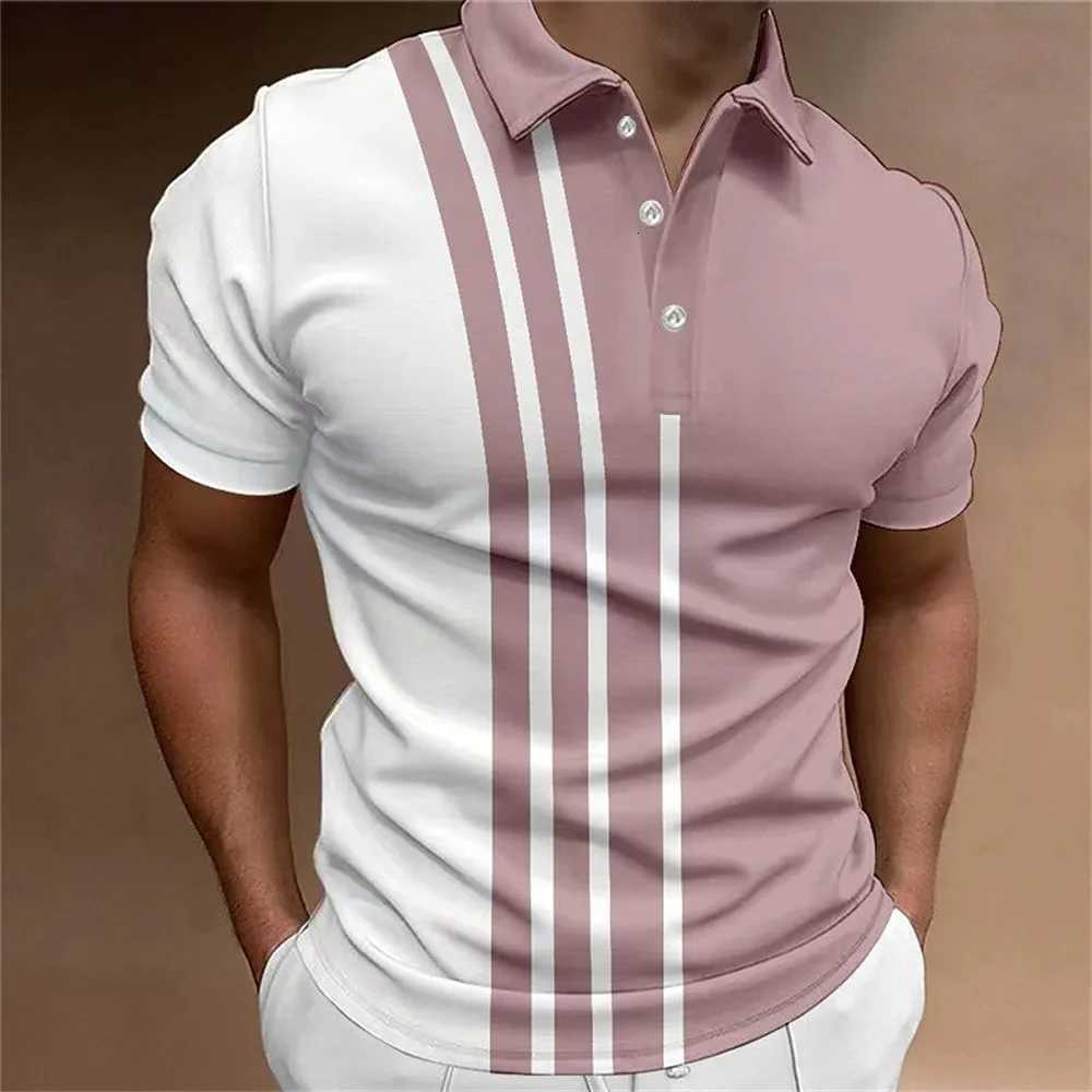 Mens Button Polo Shirt Collar Short-sleeved Pullover Sports Summer Casual Button Striped Collar Trend T-shirt Tops XJ250725