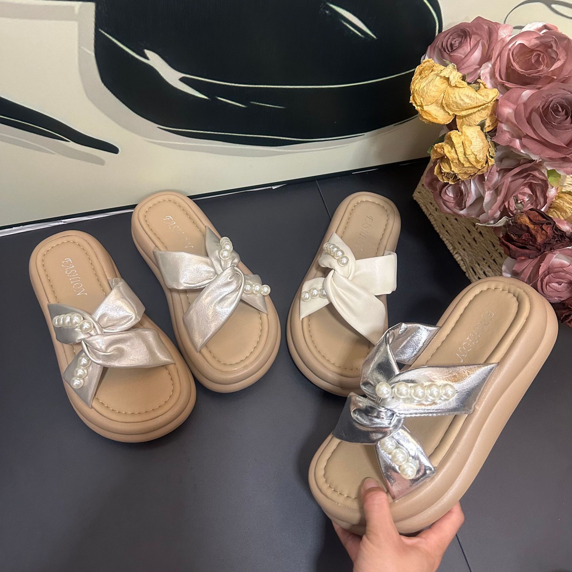 Ddmysports Platform Cross Strap For Women Summer New Fashion Comfortable Casual French Style Pearl Dress Sandals Outdoor Shoes