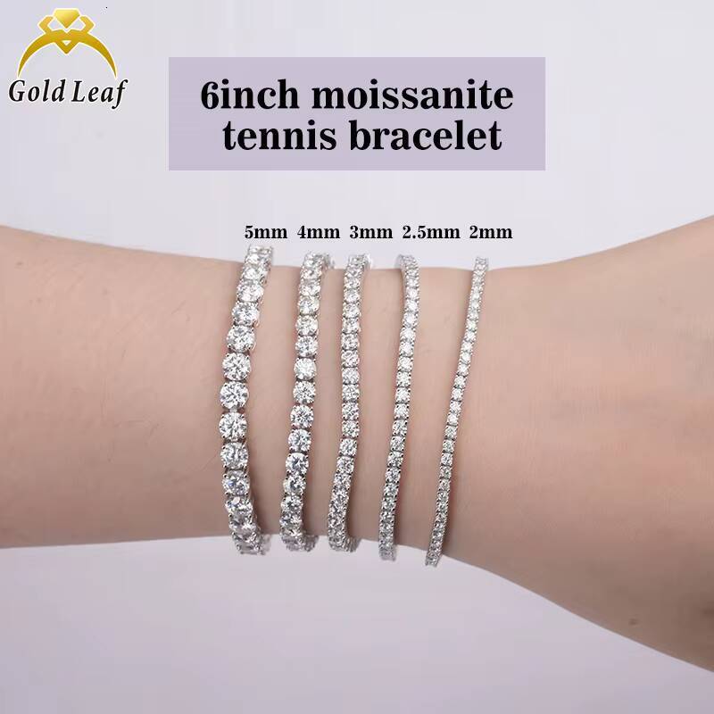 Goldleaf Jewelry 3-5mm Tennis Bracelet D VVS Moissanite Diamond 925 Sterling Silver Hip Hop Moissanite Tennis Chains for Men