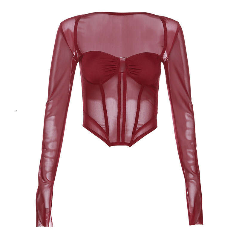 2023 Autumn New Women's Solid Color Slim Fit Crop Street Fashion Square Neck Long Sleeve Top 2c2