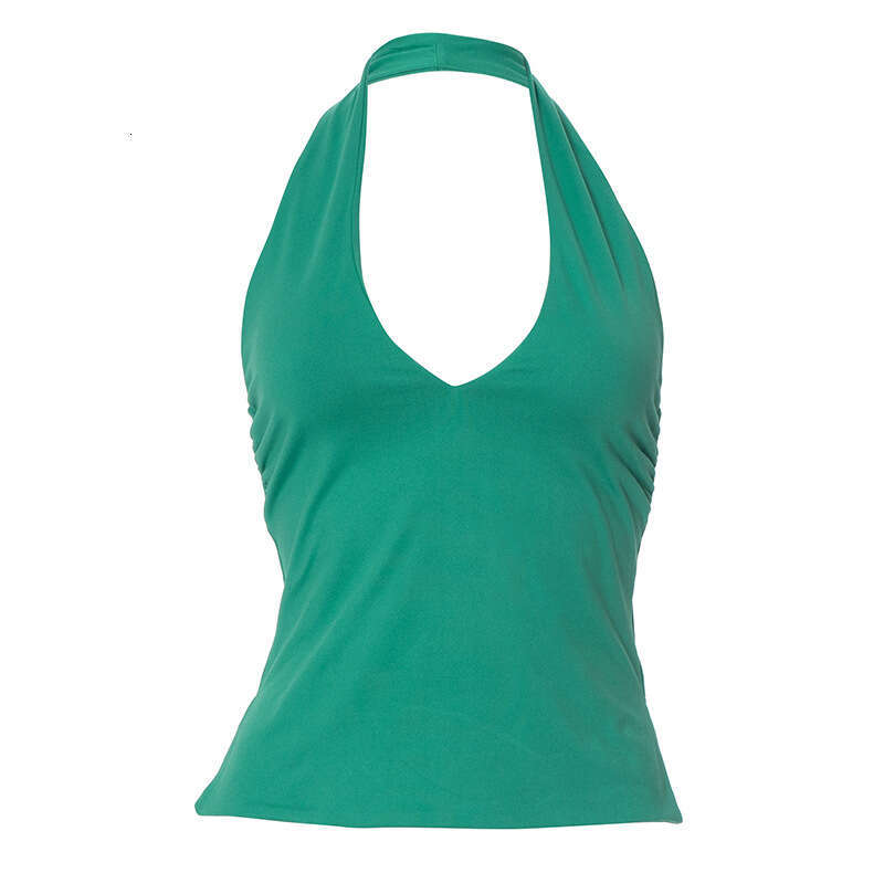 Y23tp756 Women's Spring New Halter Neck Pullover Slim Fit Patchwork Backless Solid Color Split Vest Top B5