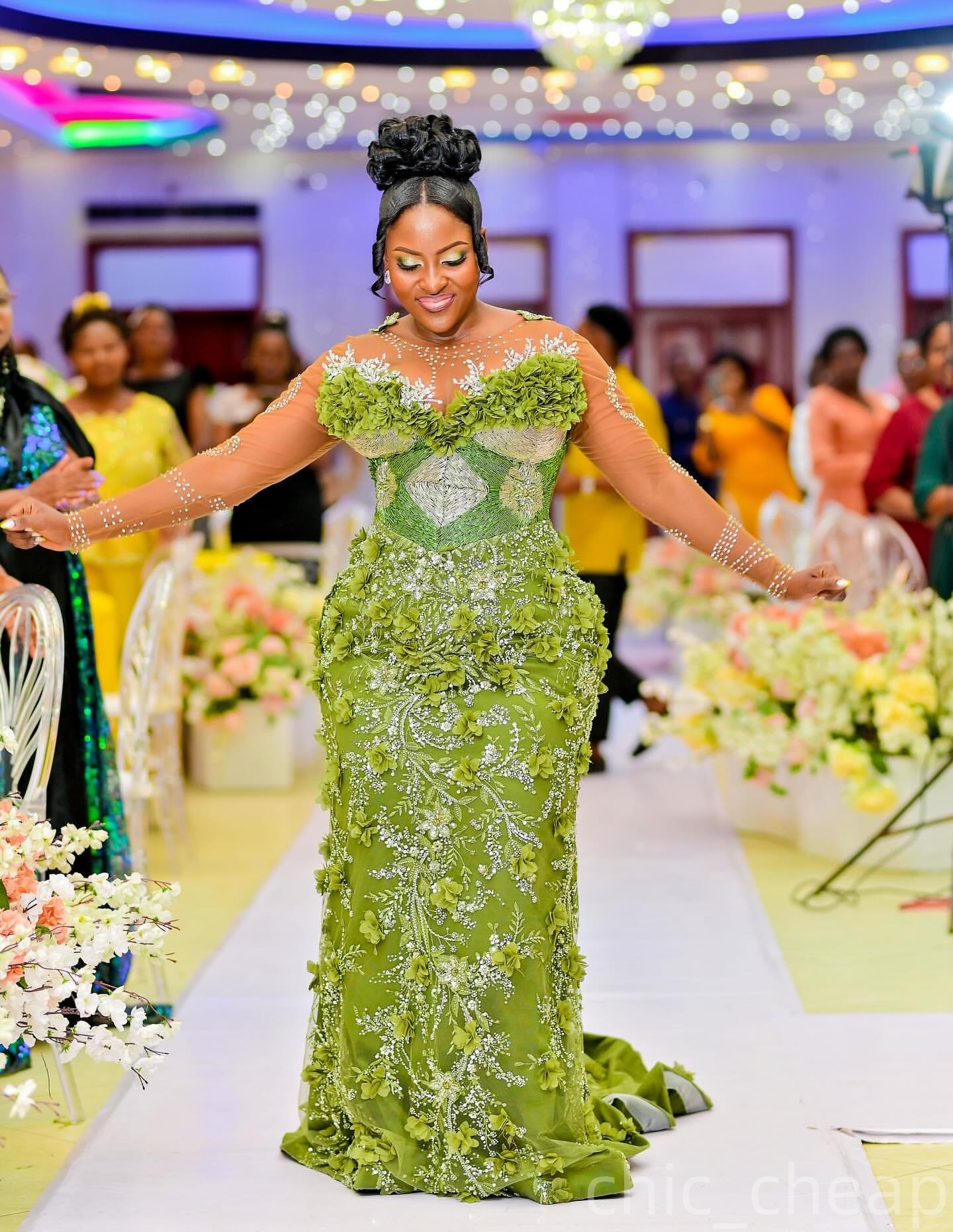 Mermaid Green Prom Dresses 2025 3D Floral Lace Beaded Crystals Evening Formal Party Second Birthday Engagement Gowns Plus Size Dress For Special Occas