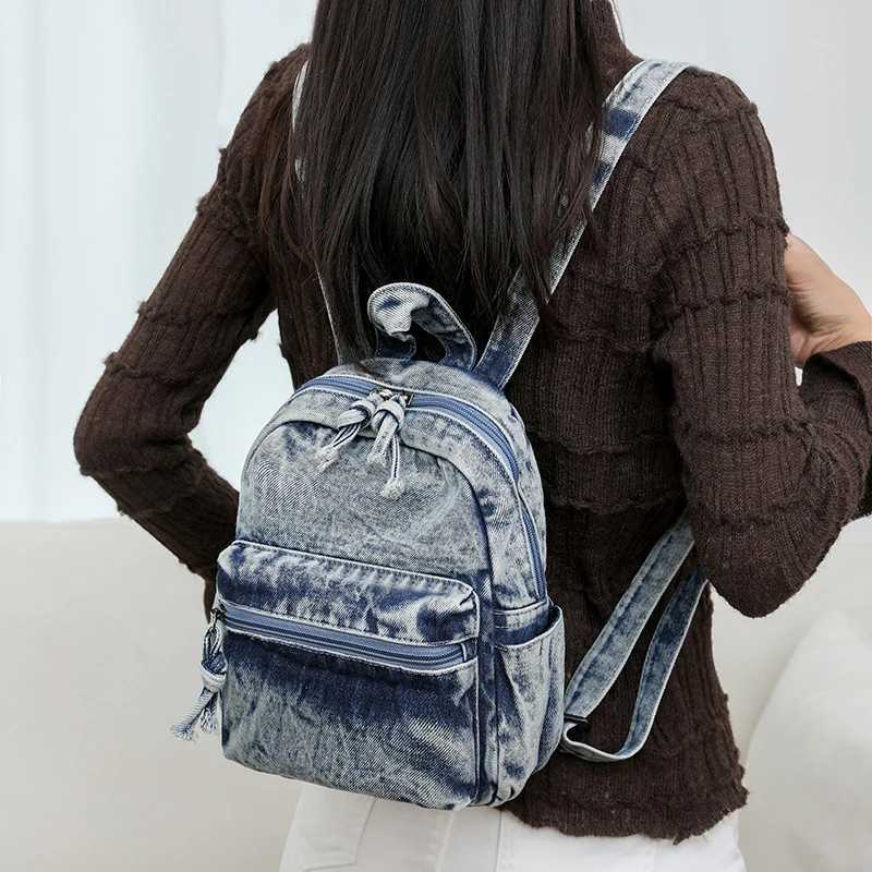 Persali Denim Backpack For Women Simple And Casual Small Backpack For College Students M Backpack Trend Travel Bag Y250724