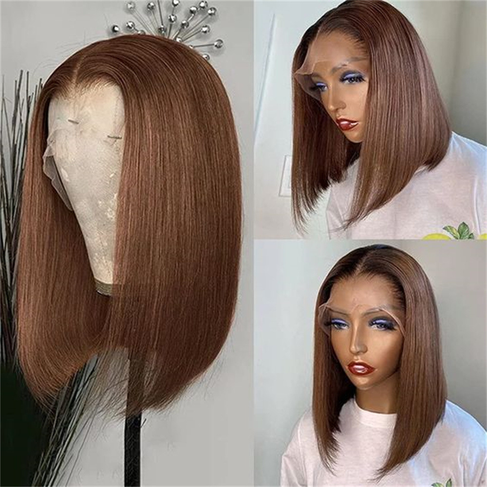 100% real person hair bob wigs Hot Chocolate Brown Lace Front Human Hair Wig