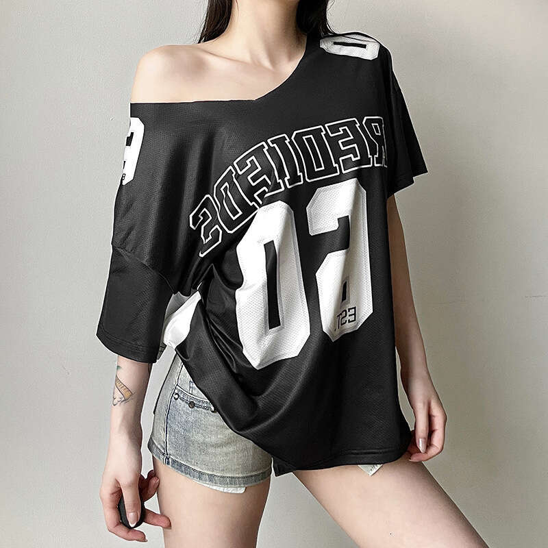 2024 Women's Summer New Fashion Letter Print Asymmetric Neck Short Sleeve Loose T-Shirt d2d