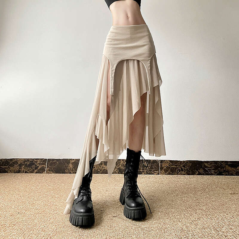 2024 Summer New Women's Solid Color Slim Fit Street Fashion High Waist Irregular Skirt 9e9