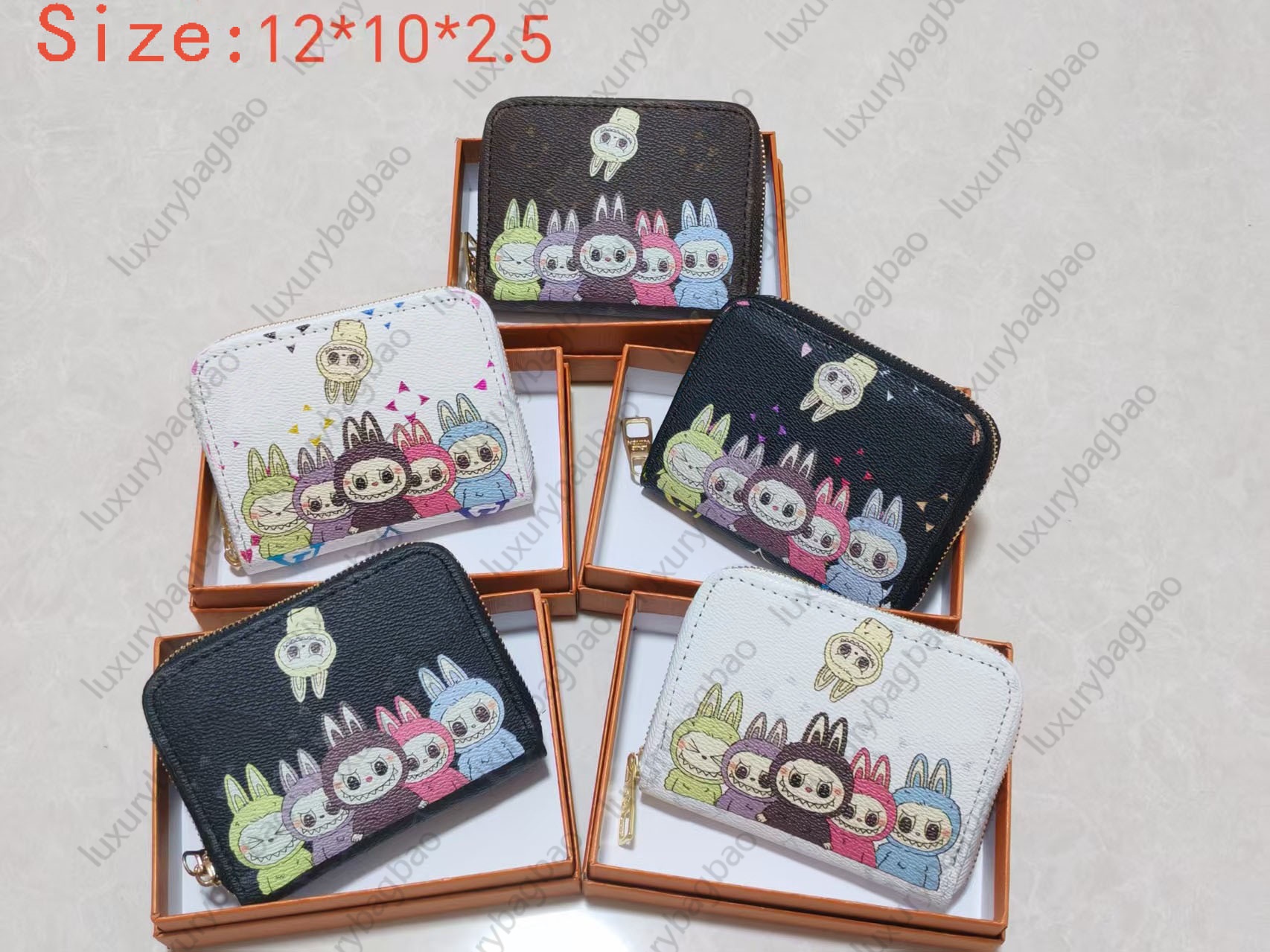 Womens designer labubu zipper leather wallets pocket wallets single zipper classic letters coin purse card holder plaid mens designers women wallet purse