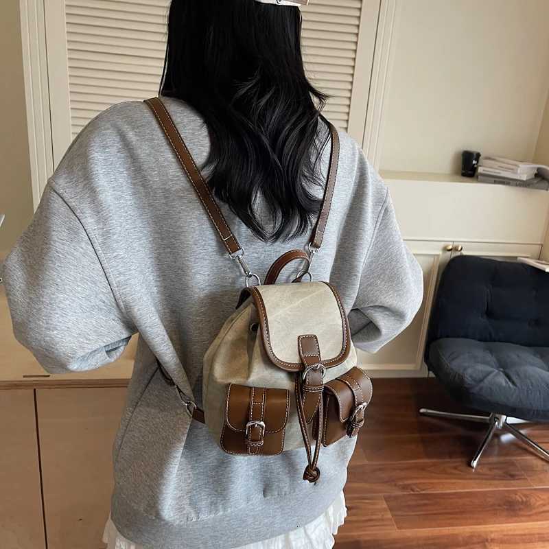 2025 New Luxury Korean Vintage Backpack Student School Bag with Wens Pu Leather Small Double Pockets Backpacks Y250724