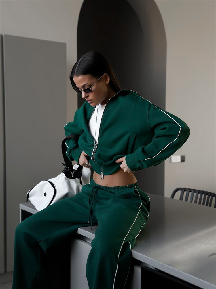 Casual fashion set womens zippered cardigan jacket sports drawstring pants two-piece set