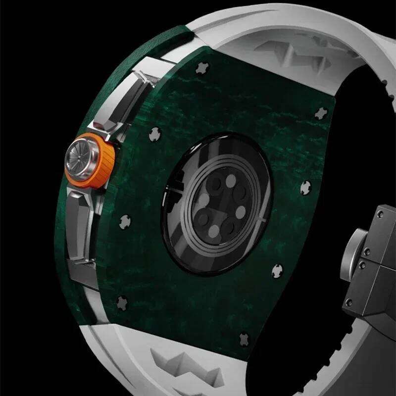 Carbon Fiber Case Modification Kit Apple Watch 45mm 44mm for IWatch Series 10 9 8 7 6 5 4 3 SE Fluororubber Strap