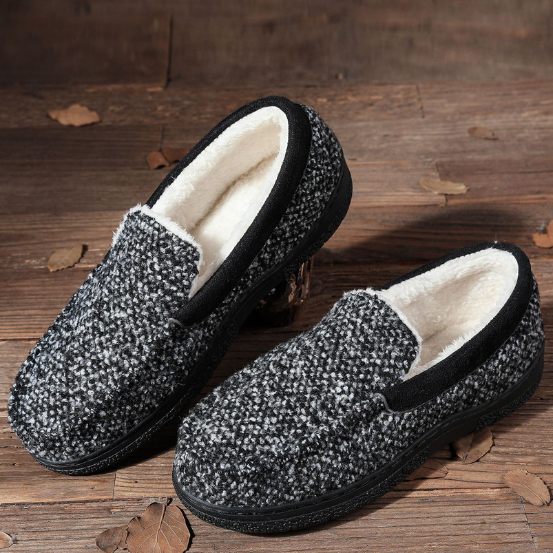 New Men's Indoor Furry Mouth Mark Shoes Home Warm Outdoor Wear Fleece Lined Non-Slip Thickened Cotton Slippers