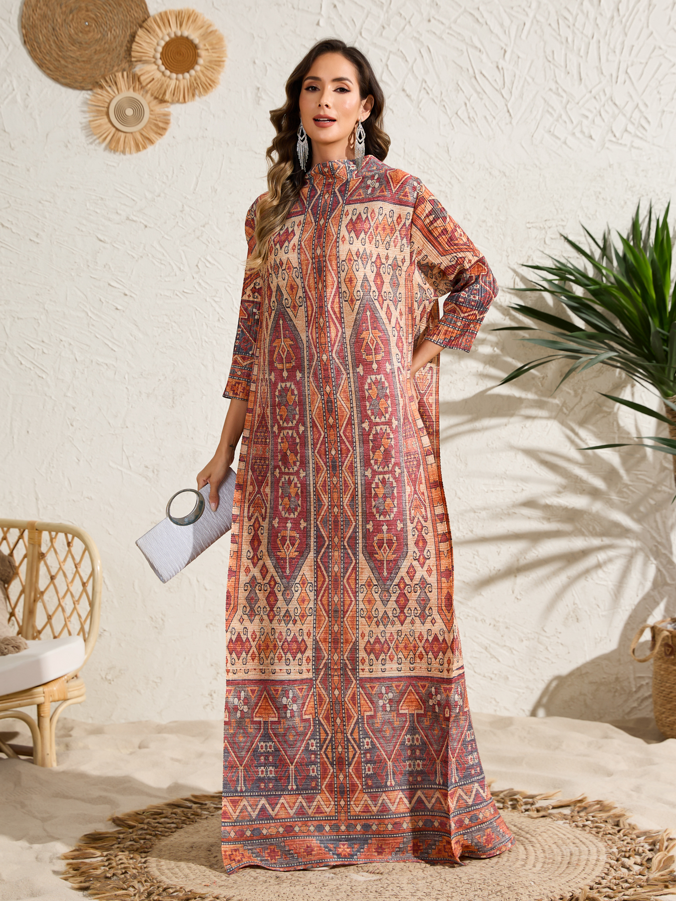 dress Ethnic Clothing Ladies' elegant, loose and printed long-sleeved dress in Arab style NZ013