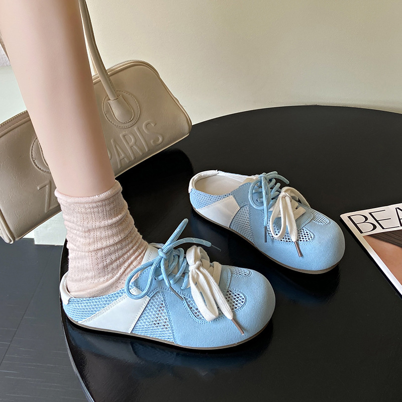 Ddmysports Spring Summer New Soft Sole Half Women Mesh Breathable Closed Toe Slippers Mandarin Duck Shoelaces Backless German Training Shoes Outdoor S
