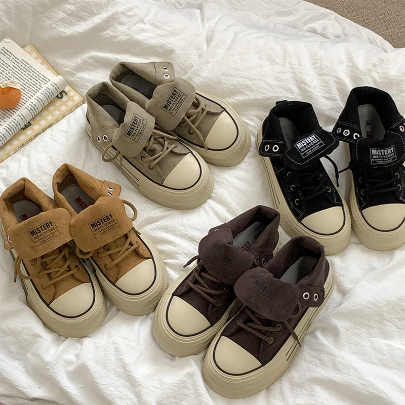 Hot new free shipping designer shoes for womens casual shoes black khaki brown New niche canvas shoes thick soled high top board shoes