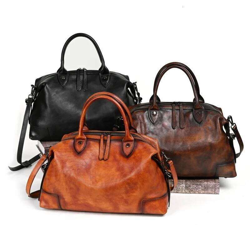 Vintage Genuine Leather Shoulder For Women Large Capacity Travel Mom Bag Crossbody Purse MOTAORA Boston 2025 New Handbag