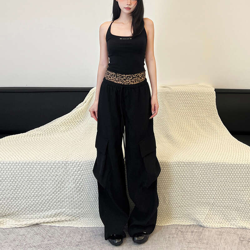 2024 Autumn New Women's Solid Color Loose Street Fashion High Waist Straight Cargo Wide Leg Pants 8b2