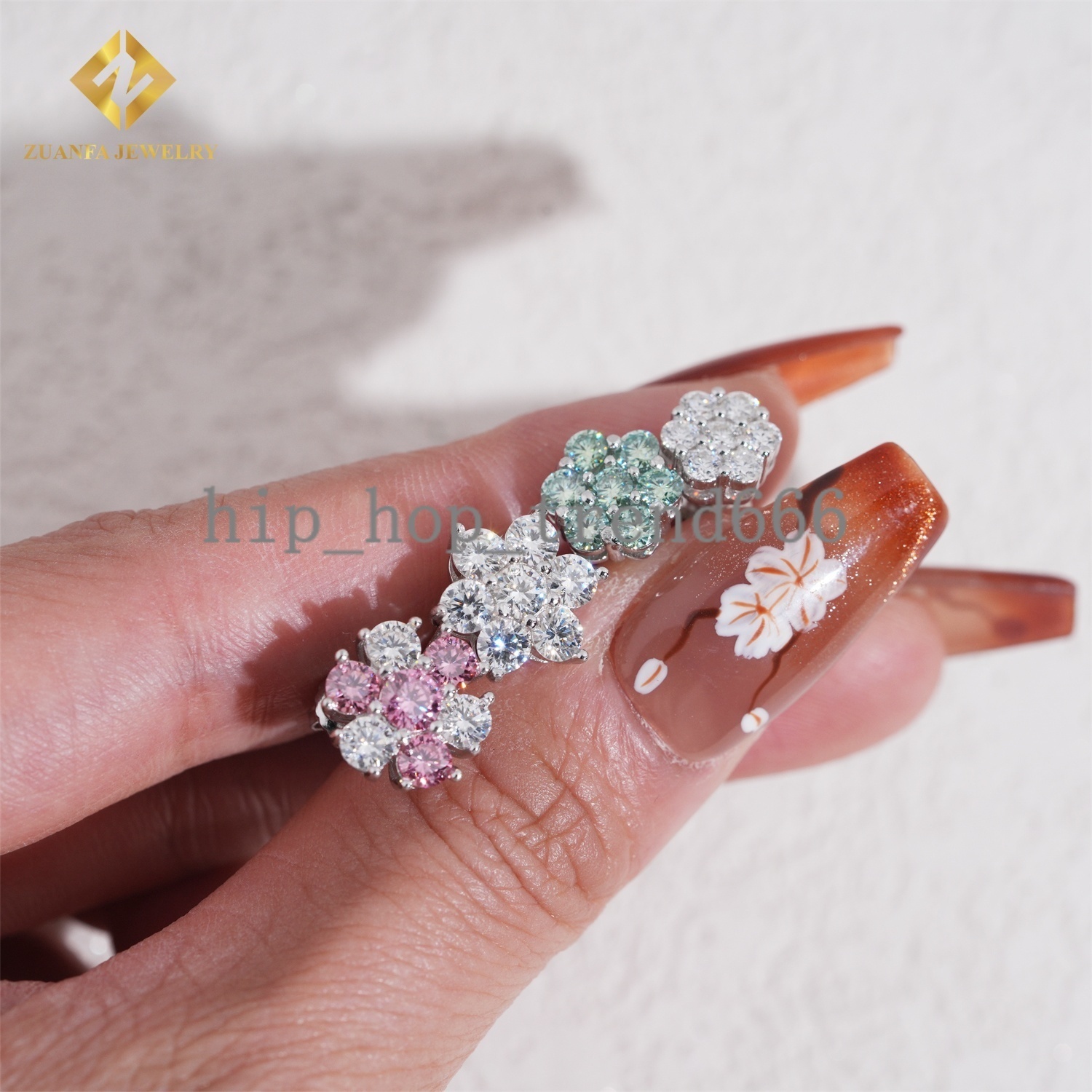 Women Luxury Hot Sale Gold Plated Hip Hop Jewelry Multi Size 925 Sterling Silver Flower Cluster Moissanite Diamond Stud Earrings