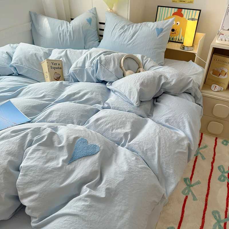 Washed Cotton Bedding Set with case bed sheet Single Full Size Bed Linen Duvet Cover Set Queen/King Double Comforter Cover Y250819