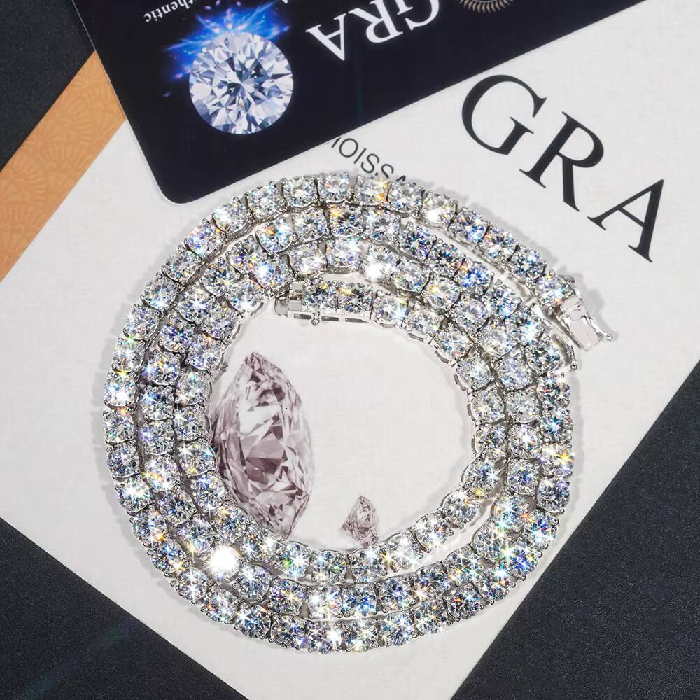 5mm Moissanite Iced Out Necklaces Fro Men Women Pass Tester Hip Hop Jewelry Moissanite S925 Silver Tennis Chain Link Necklaces