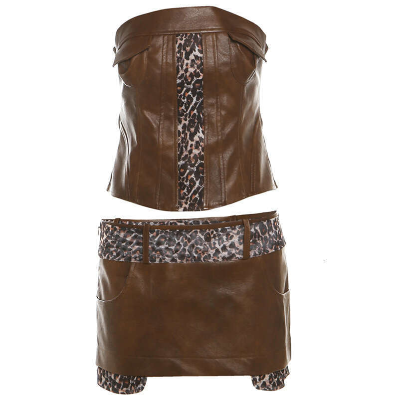 2024 Autumn New Women's Solid Color Slim Fit Tube Top Vest Fashion Low Waist Skirt Set 8cb