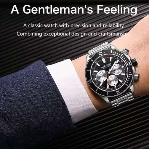 DHgargets MEGIR Men's Chronograph Watch - Stainless Steel Band, Luminous, 30M Waterproof, Multifunction Quartz Wristwatch