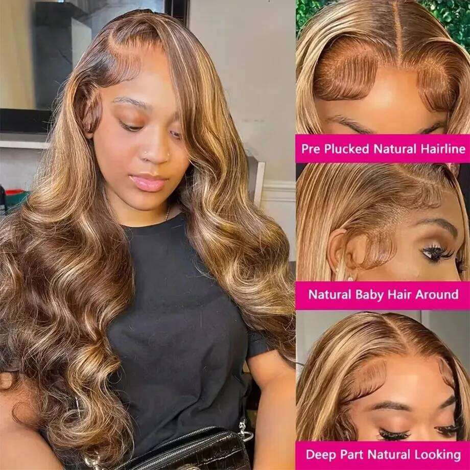 13x6 Glueless Highlight Hd Lace Frontal Wig Ombre Colored Honey Blonde Human Hair Wigs Body Wave For Women 4x4 5x5