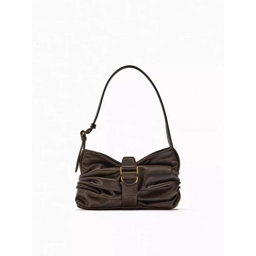 Leather Bag Bucket Bag Tote Bag ZR Home Style Trend Coffee Color Buckle Decor Underarm For Women High End Fashion Pleated Shoulder Bag