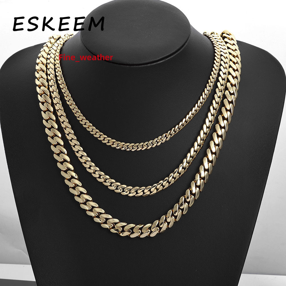 Eskeem Luxury Iced Out Cuban Link Necklace 6-10mm 14K Gold Plated Monaco 925 Silver VVS Moissanite Clasp Smooth Finish Chain
