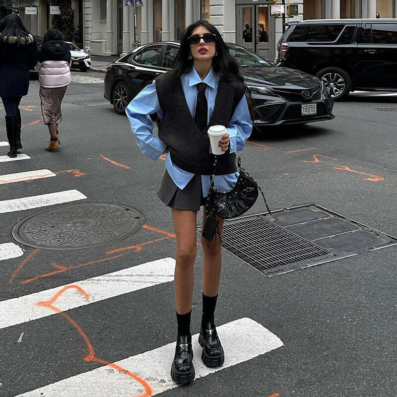2024 Summer New Women's Solid Color Loose Long Sleeve Shirt Fashion High Waist Skirt Set a4c