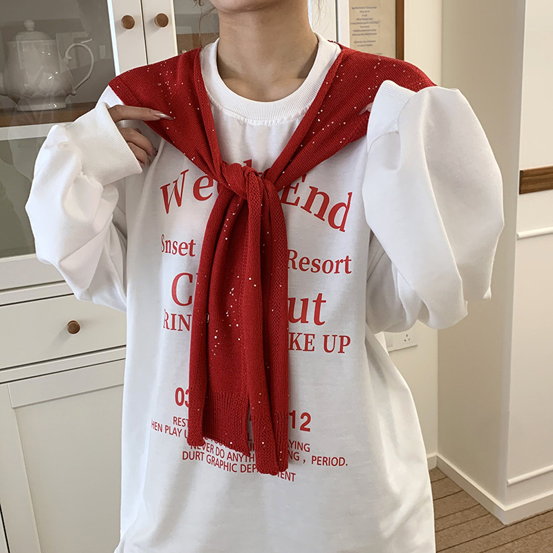 K1470 Shawl knitted high-end spring and autumn Korean style neck protection small waistcoat female sequined scarf outer wear woolen fake collar should