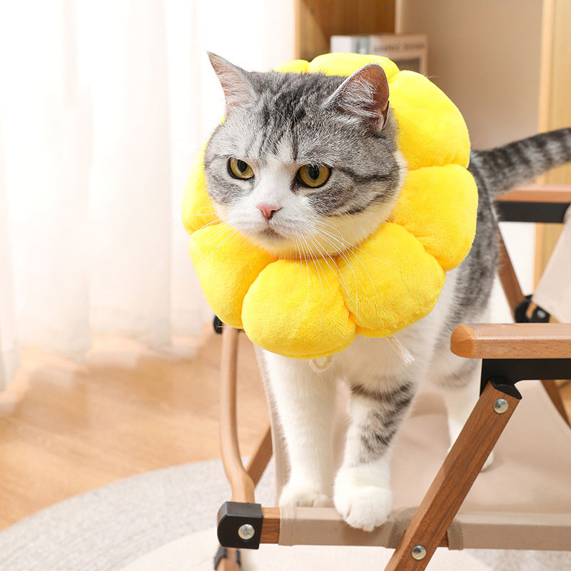 Sunflower Pet Dog Cat Collar Adjustable E-Collar Wound Healing Soft Cone Smart Cone Prevent Bite Elizabeth Circle Pet Protection Collar