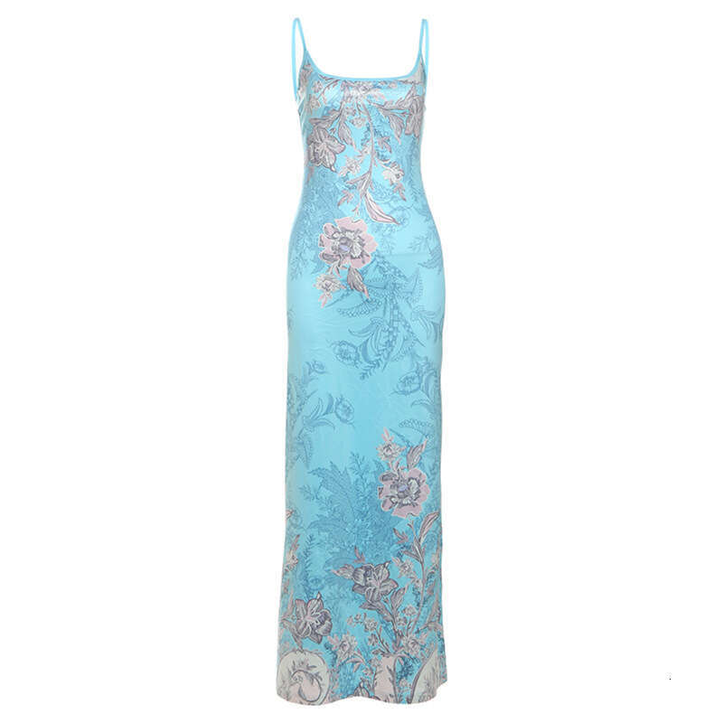 2025 Spring New Women's Solid Color Slim High Waist Fashion Strap Sleeveless Printed Dress 765