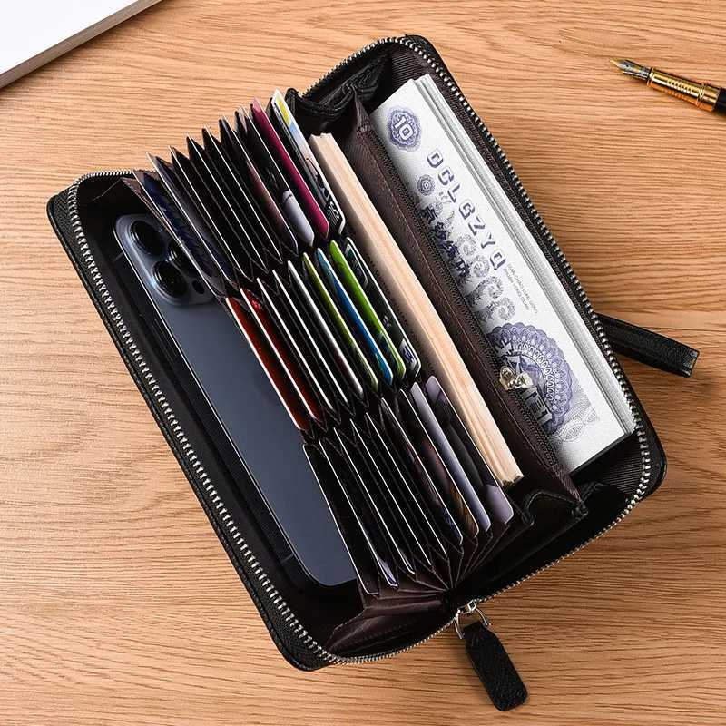 Unisex Leather Organ Card Bag Holder Long Wallet Passport RFID Multi-card Slot Men Women Large-capacity Business Card Holder Z250725