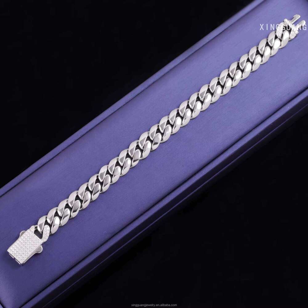 Custom Polished 8/10/12mm Solid Sier Plain Link Spring Clasp VVS Moissanite Lock Cuban Chain Necklace Men Jewelry