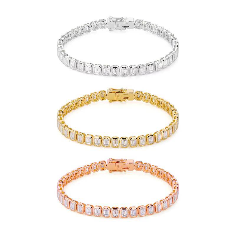 Emerald cut lab grown diamond tennis chain HPHT Diamond bezel setting bracelet lab diamond tennis chain