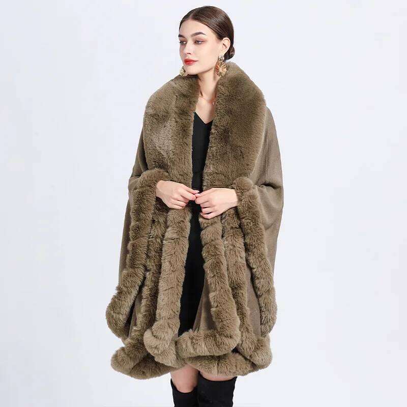 Designer Clothing 2025 Women's Rex Rabbit Faux Fur Shawl Lady Cashmere Feel Wrap Autumn Winter Solid Color Cloak Classic Warm Overcoat New In