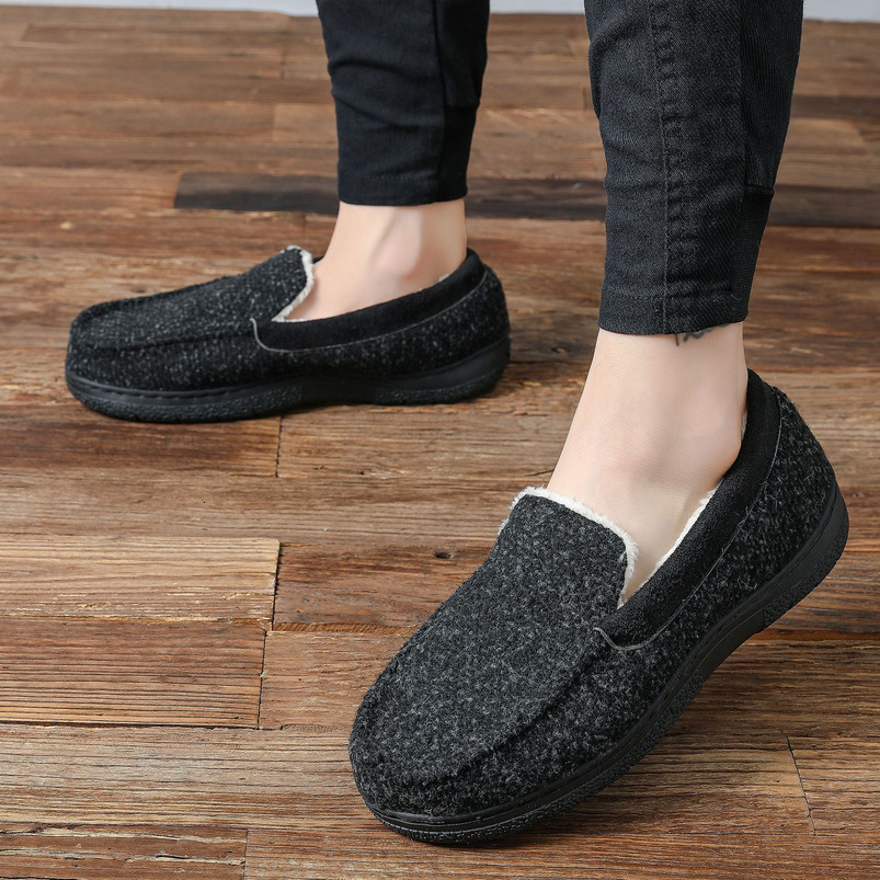 New Men's Indoor Furry Mouth Mark Shoes Home Warm Outdoor Wear Fleece Lined Non-Slip Thickened Cotton Slippers
