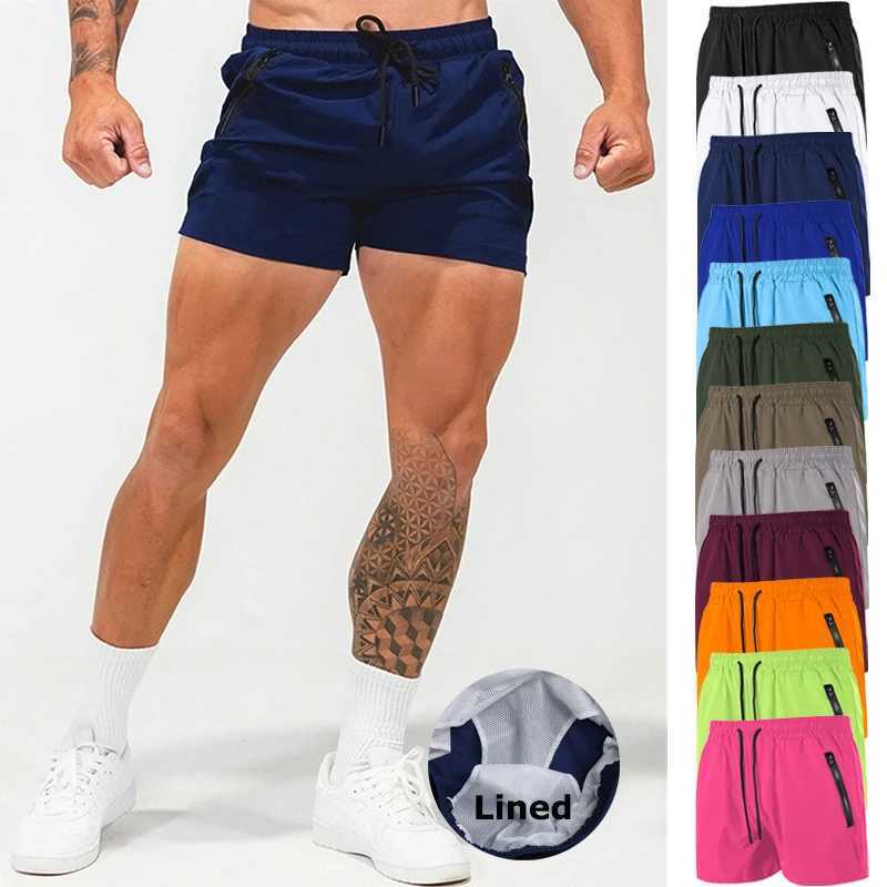 Mens Gym Workout Running Shorts with Zipper Pockets Mesh Liner Summer Sports Athletic Quick Dry Stretchy Shorts Swim Trunks W250724