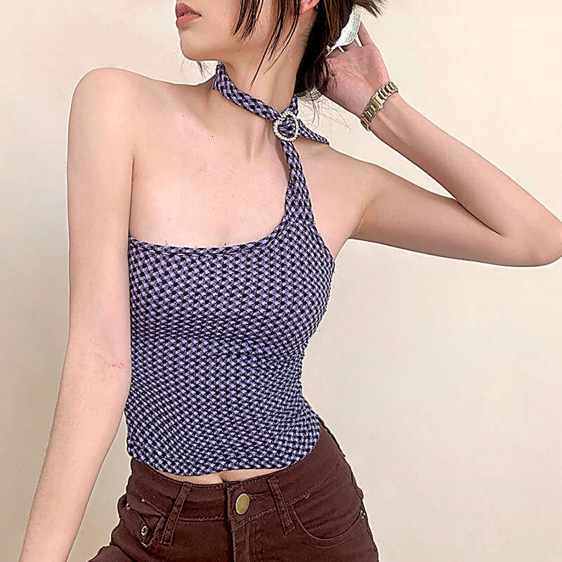 2021 Summer New Women's Solid Color Slim Fashion Single Shoulder Halter Sexy Backless Tank Top f0a