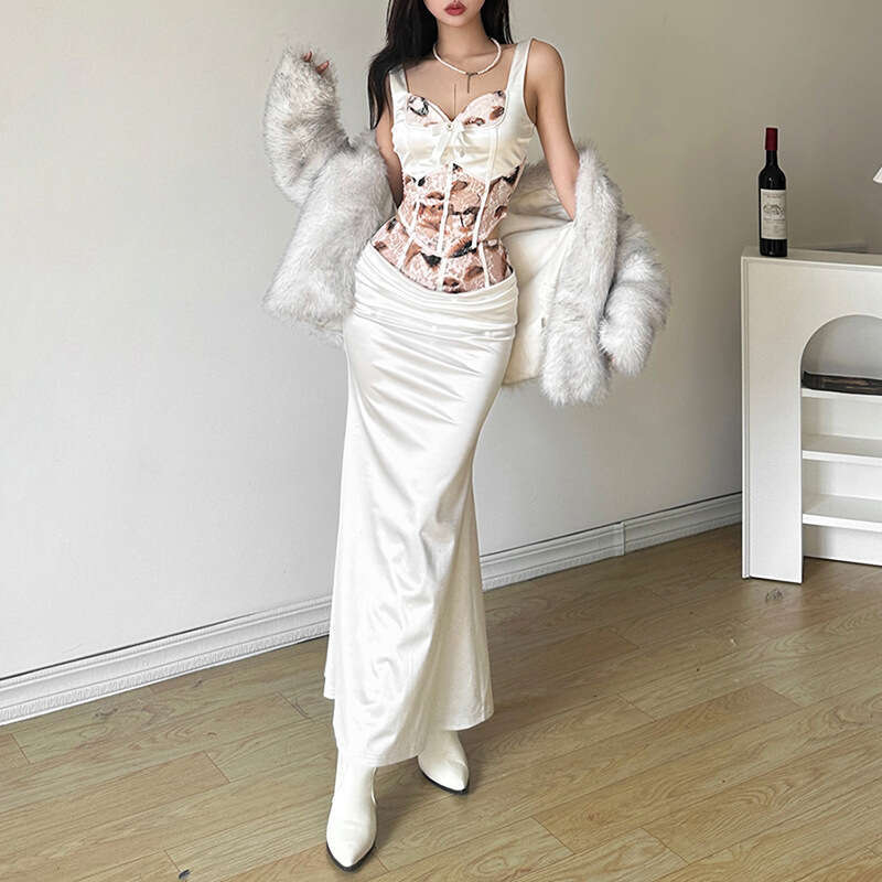 2024 Spring New Women's Solid Color Slim Fit Camisole Fashion High Waist Skirt Set a9f