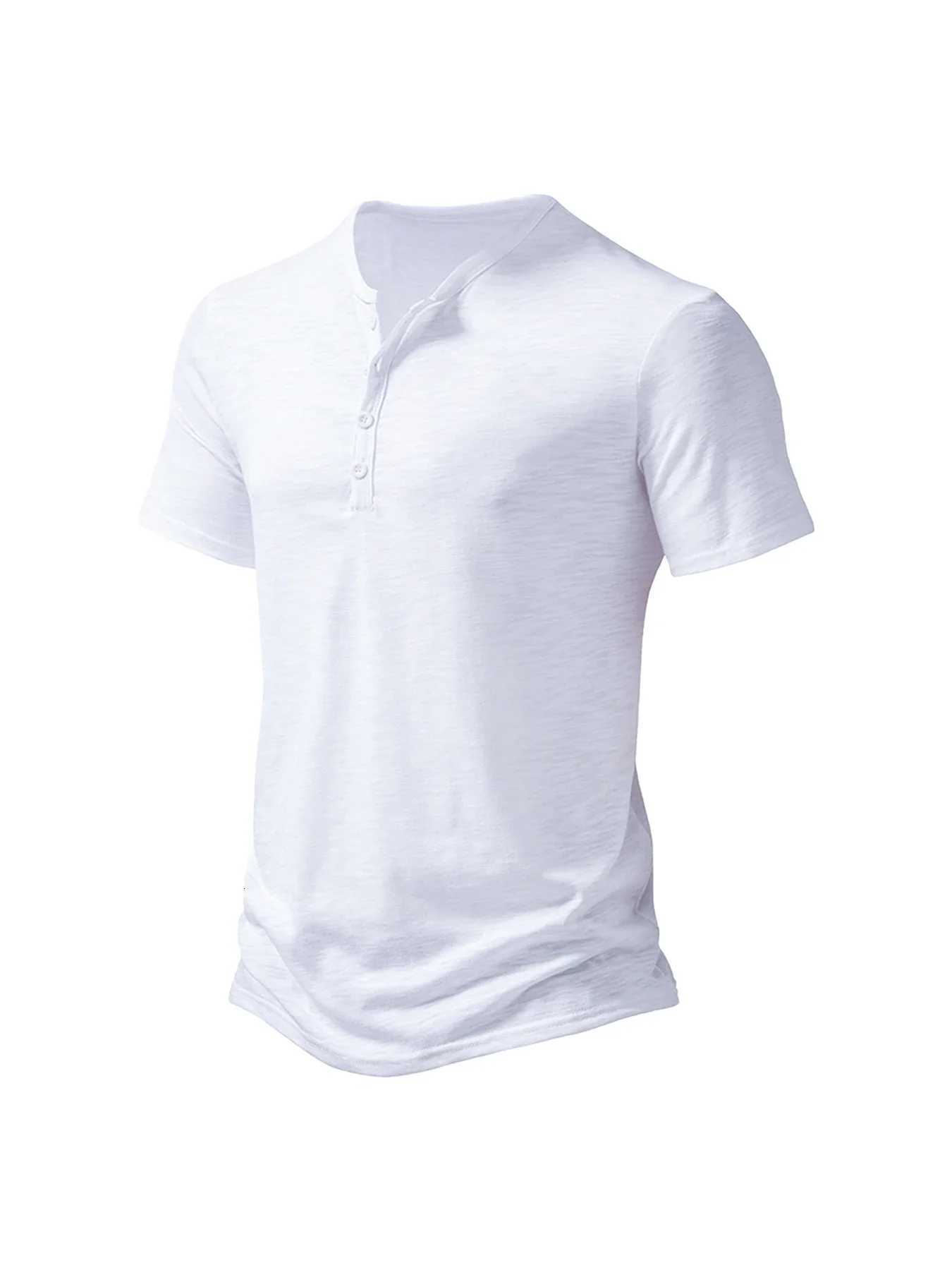 Mens Summer Basic T-Shirt Henley Neck Short Sleeve Male Casual Pullover Outdoor Breathable Streetwear Mens T-Shirt Tops Y250724
