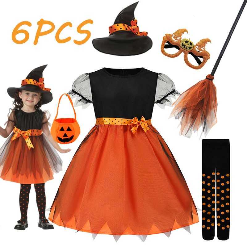 Girls Princess Costume Baby Orange Pumpkin Witch Halloween Fantasy Children Cosplay Carnival Fancy Disguise Birthday Dress Z250725