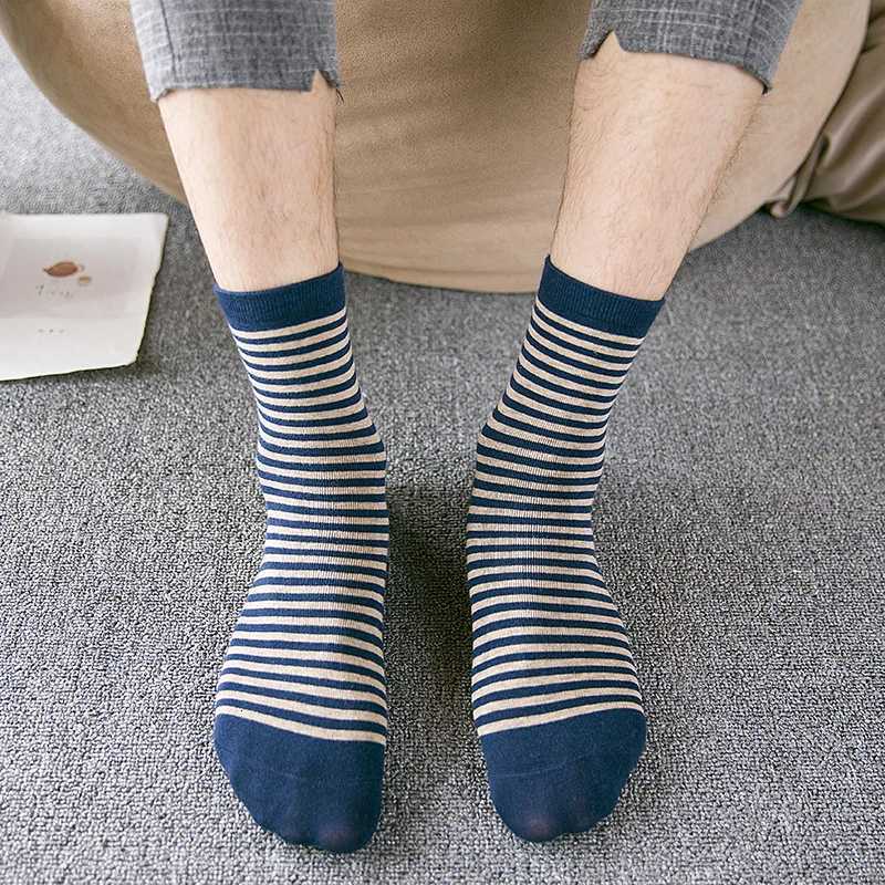 5 Pairs Men Socks Navy Colors Spring Autumn Solid Stripe Anchor Star Rudder Cotton Socks Business Casual Sport Socks Dropship X250725