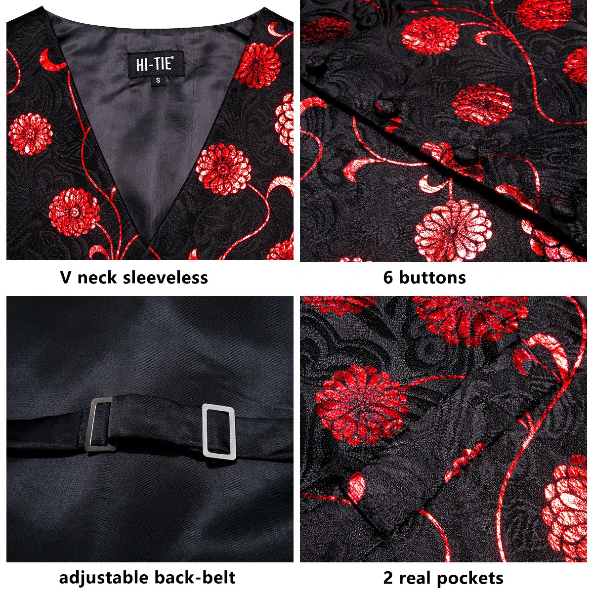 HiTie Silk Mens Vest Tie Hanky Cufflinks Set Jacquard Floral Paisley Waistcoat Sleeveless Jacket Necktie for Male Wedding Work 250725