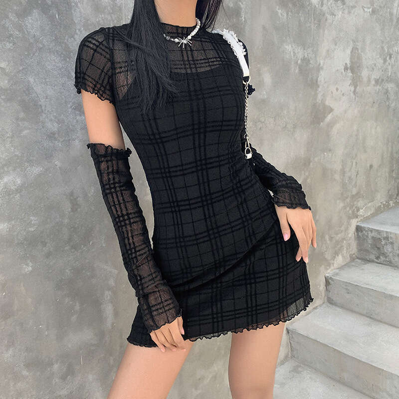 2020 Autumn Winter New Women's Slim Fit High Waist Bodycon Fashion Plaid Three-Piece Dress Set 8a2