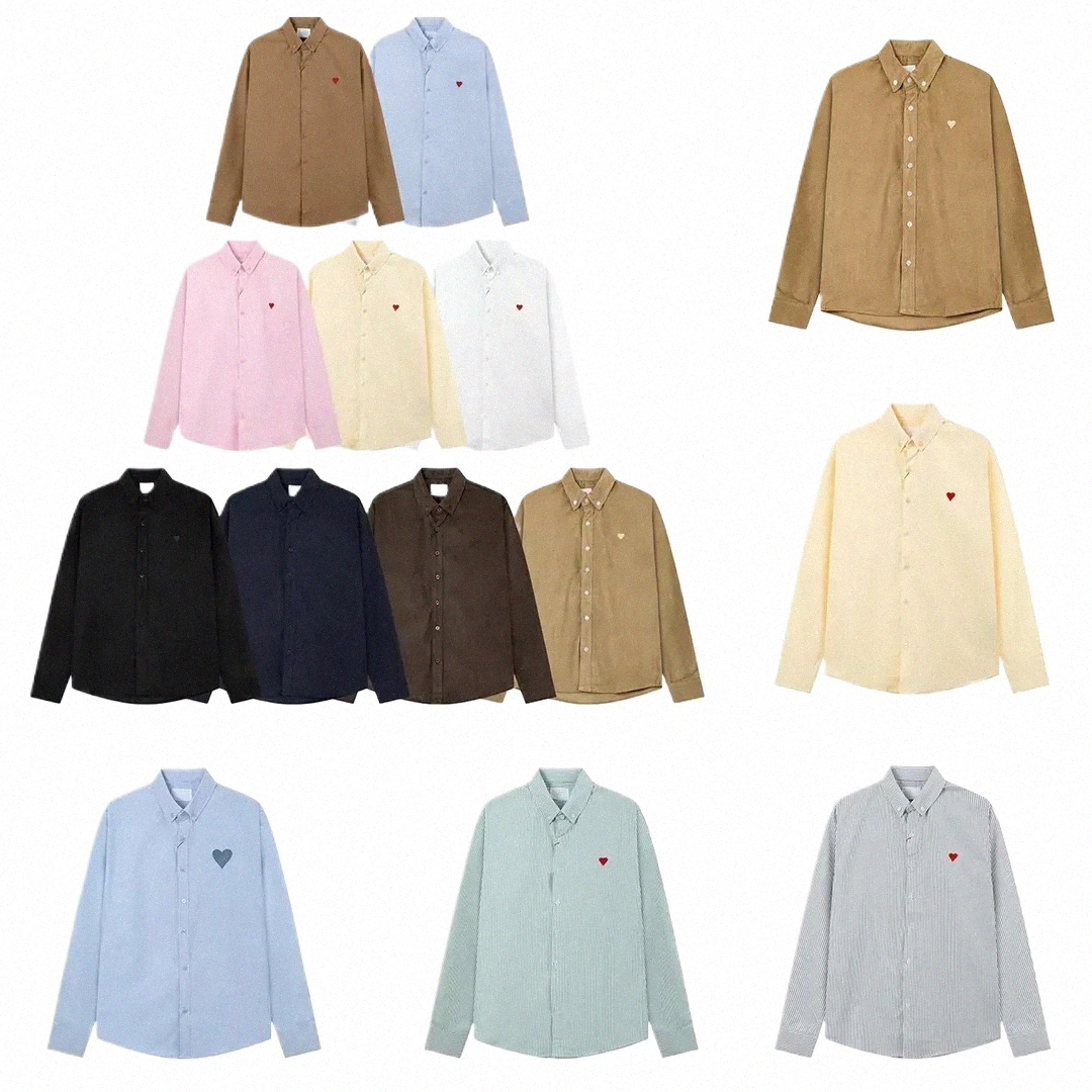 designer Mens Shirts Heart Embroidery Spring Autumn Corduroy Casual Shirt Women Multiple Solid Colors Stripe Tops o0am#